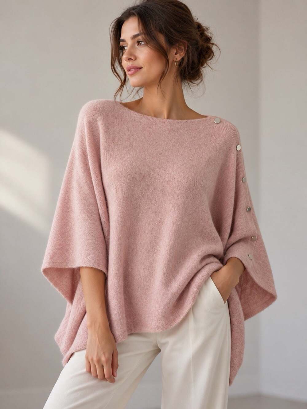 Caroll Paris Pink Poncho Sweater Oversized Parisian Quiet Luxury